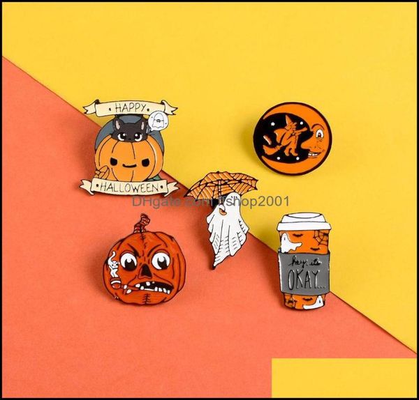 

halloween pumpkin cute small funny enamel brooches pins for women girl men christmas gift demin shirt decor brooch pin metal kawai6224824, Gray