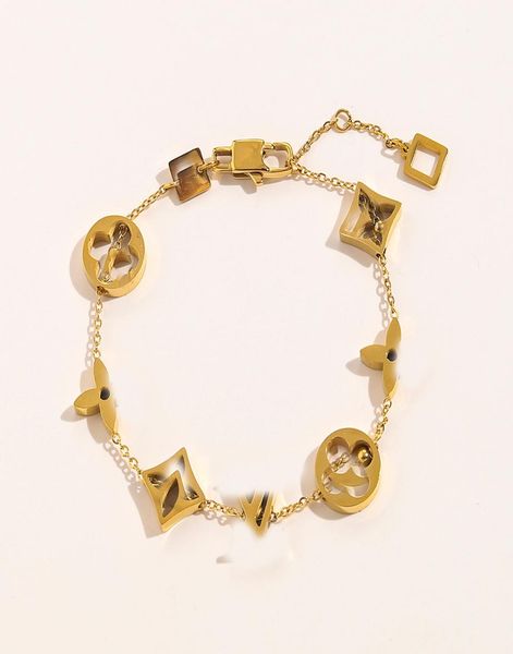 

new fashionable classic bracelets women bangle 18k gold plated stainless steel crystal flower beads lovers gift wristband cuff cha1278000, Black