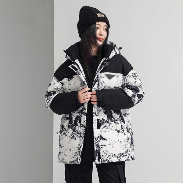 

autumn and winter women hooded splicing color short down coat, down fill fluffy full, splicing color simple and generous and fashion., Black
