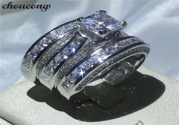 

choucong women men jewelry 3in1 wedding ring 14kt whiteyellow gold filled princess cut diamond engagement band rings7132568, Slivery;golden