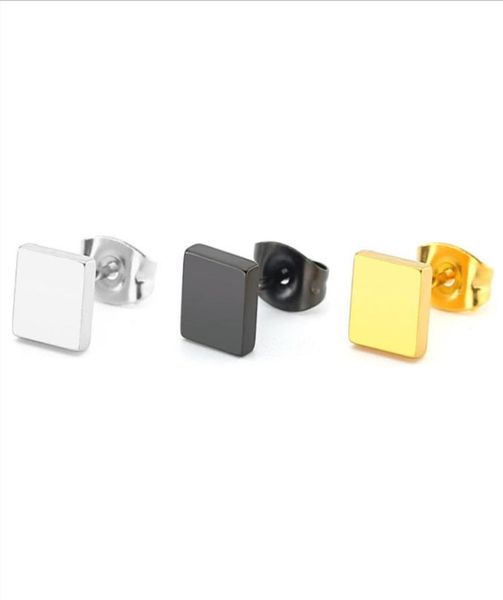 

10piarslot simple hiphop solid square stainless steel earrings black gold geometric ear studs jewelry for women men2939203, Golden;silver