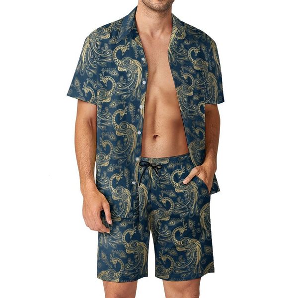 

mens tracksuits gold peacock men sets retro animal print fashion casual shirt set short sleeve graphic shorts summer vacation suit plus size, Gray