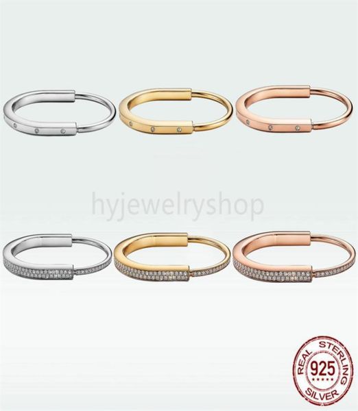 

tif designer lock bangle bracelet pave diamond 925 sterlling silver jewelry rose gold 18k gold classic fashion for men women luxur4718889, Black