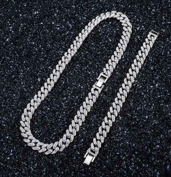 

mens 14k gold iced out miami cuban link chains hip hop jewelry bling rhinestone 18inch 20inch 24inch long chain silve1317352, Silver