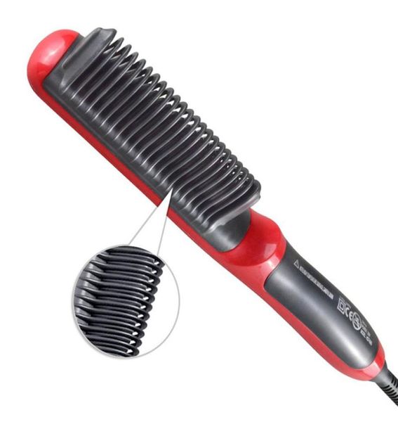 

eu plug electric hair straightener durable straight hair comb brush lcd heated ceramic straightening brush7351667, Black