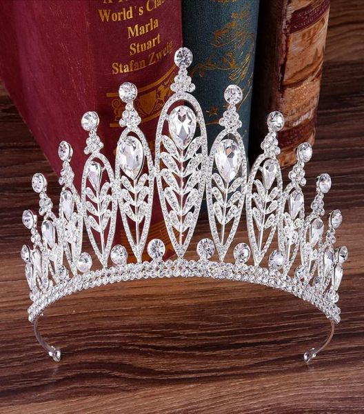 

kmvexo baroque gold silver leaves crystal rhinestones wedding crown luxury big queen tiaras headband for bridal hair accessories c2856191, White;golden