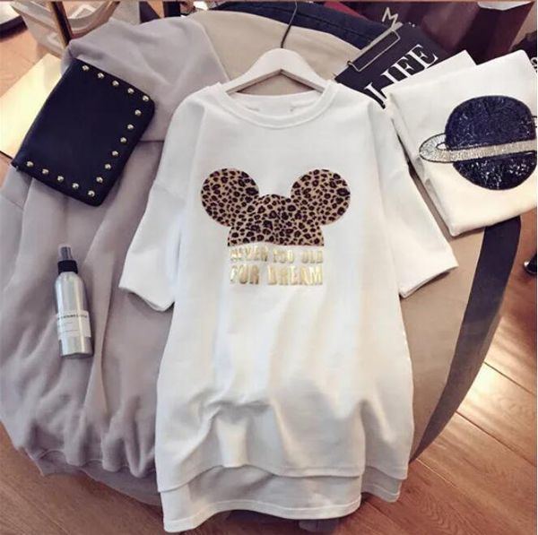 

women designer t shirts brand dresses with animal lovely mouse fashion new arrival summer dress for women short sleeve long tee dress m-xxxx, Black