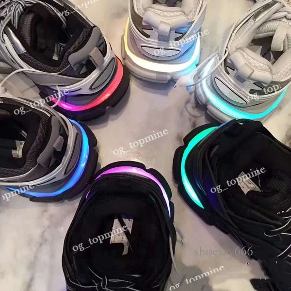 

brand designer womens mens casual shoe track 3 3.0 led sneaker lighted gomma leather trainer nylon printed platform sneakers men light, Black
