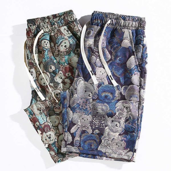 

bears shorts men's summer casual beachwear loose oversize fashion versatile printed capris, White;black