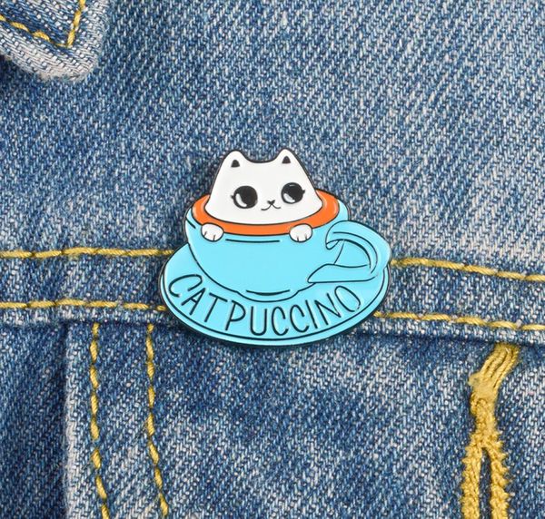 

enamel brooches catpuccino cartoon coffee cup button pins for clothes bag badge cute cat jewelry gift for friends kids8965504, Gray