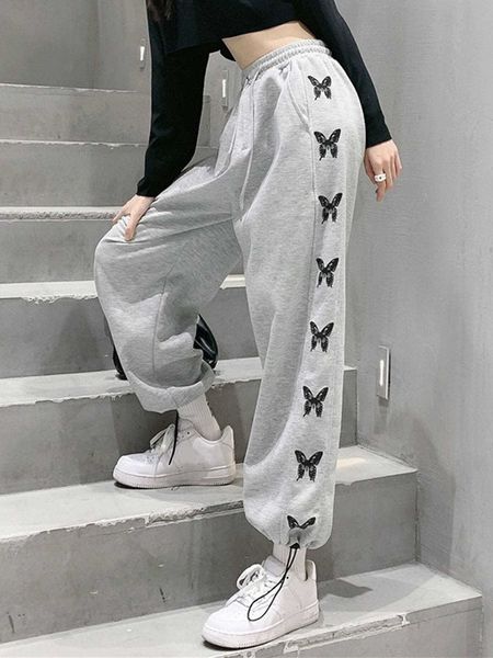 

women's dazy butterfly drawstring sweatpants, White
