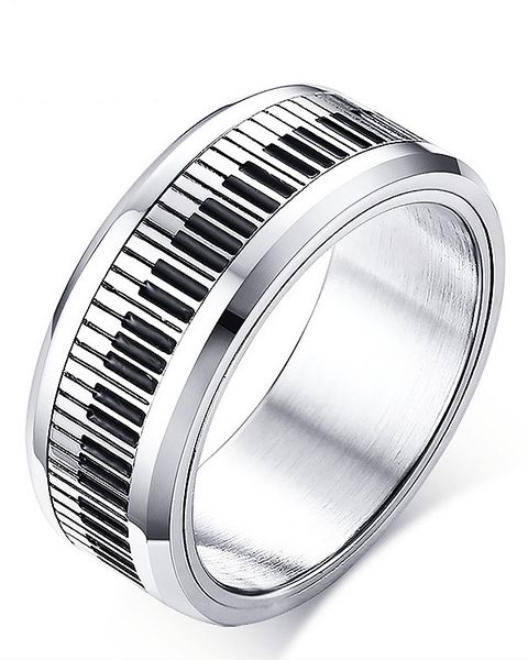 

stainless steel rings for men and women rotating design black and white piano keys ring jewelry party gift fashionable and versatile show yo, Silver