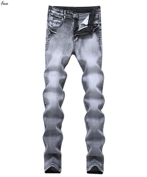 

2018 men039s jeans vintage grey slim fit straight denim jeans male casual long pants retro trousers brand biker size 426985455, Blue
