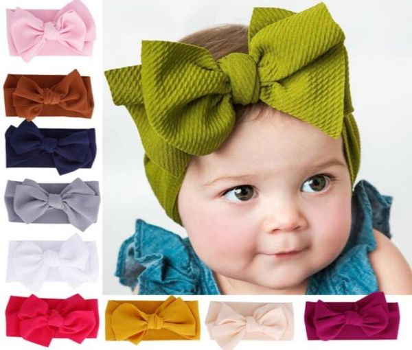 

kids girl stretch turban knot headband toddler baby girl big bow knot hairband solid headwear head wrap hair band accessories by105747908, Slivery;white