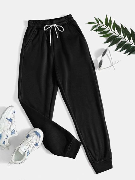 

women's petite slant pocket drawstring sweatpants, White
