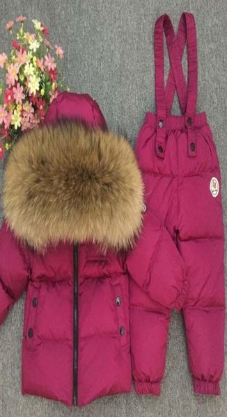 

russian winter real fur warm children clothing sets girls down coat kids boys jacket children039s snowsuit kids outdoor ski sui9014340, White