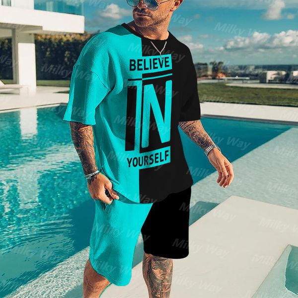 

men's tracksuits summer tracksuit believe in yourself t shirt shorts set sports outfit jogging suit oversized clothing outdoor streetwe, Gray