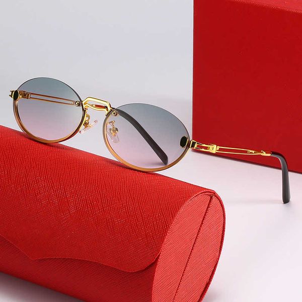 

Fashion Leopard head designer sunglasses New frameless oval sunglasses fashionable glasses fashion street photos sunglasses Ka Jia with logo box