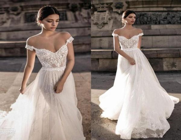 

vintage lace bohemian wedding dresses summer beach backless off the shoulder berta bridal gowns wedding reception dress4314788, White