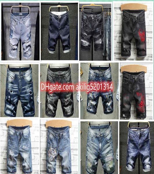 

2021 men jeans trendy allmatch microelastic classic retro white washed fivepoint pants embroidery men039s denim shorts size 1714607, Blue