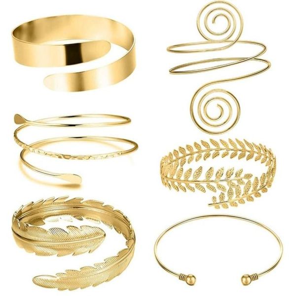 

6 piecesset arm bracelet for women girls gold color mental open upper arm bangle bracelet simple adjustable armlet armband set y12523914, Black