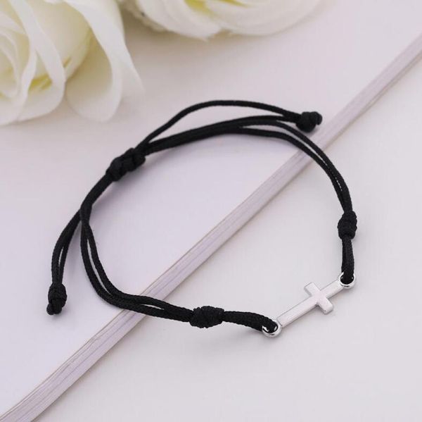 

dn064 handmade adjustable korean wax cord cross charm bracelet simple silver color pendant bracelet for women5896606, Golden;silver