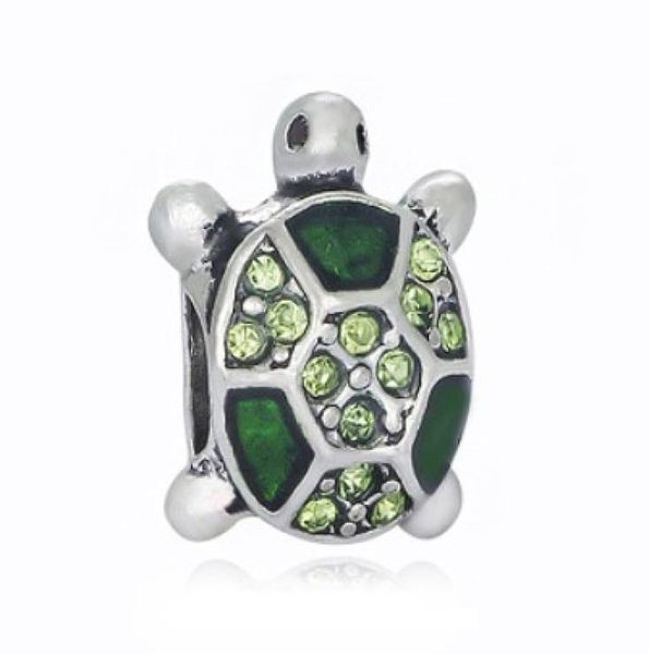 

30pc silver charm beads tortoise crystal turtle european charms bead big hole fit chain bracelet & necklac fashion diy jewelry3889102, Black