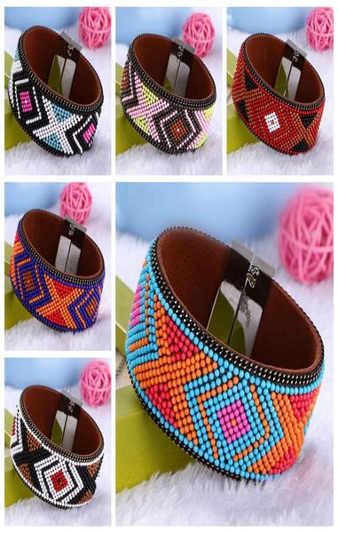 

whole 5pcslot fashion design beautiful bohemia style small drop water glass beads hand braid magnetic buckle jewelry bracelet5346874, Black