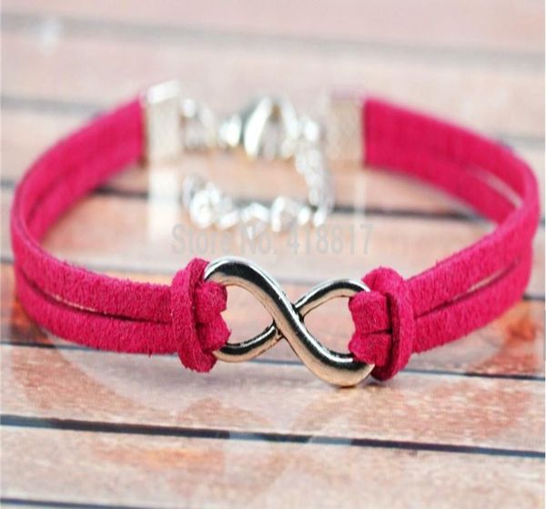 

fashion handmand silver tone mix colors charm infinity bracelet suede leather bracelet gift friendship gift6827728, Golden;silver