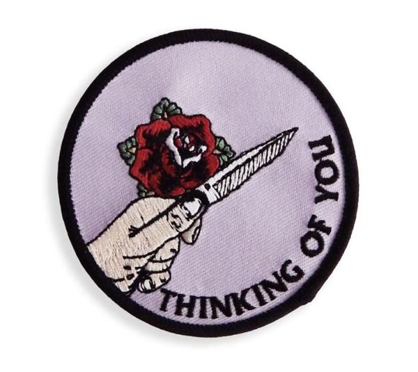 

thinking of you red rose knife embroidery patch for clothing jeans bag decoration iron on patch 5460765, Black