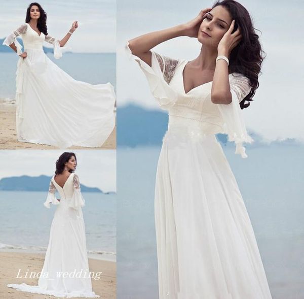 

wedding guest dresses a line v neck floor length long backless chiffon lace women wear bridal party gowns4551067, White