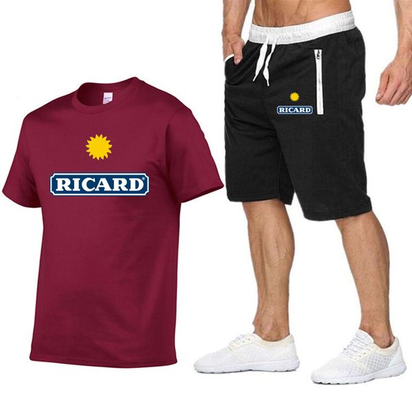 

mens tracksuits funny ricard men t shirtbeach shorts two pieces sets summer cotton tshirt sportswear streetwear harajuku 230715, Gray