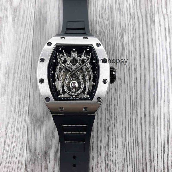 

aluxury watch date mens business wine barrel shaped refined steel fully automatic richa milles mechanical watch fashion trend hollowed out l, Slivery;golden