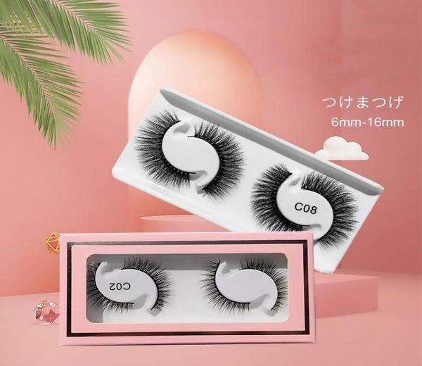 

2 pairs soft cotton stem false eyelashes 3d multi layer natural thick eye lashes with pink box2505222