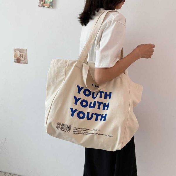 

large capacity tote bag version simple and versatile casual contrast letter student canvas bag women's literature shoulder bag