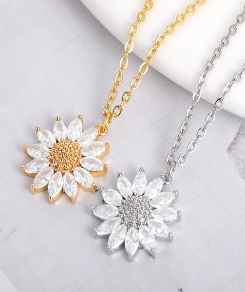 

summer fresh zircon daisy necklace for woman teen girl pendant party wedding couple choker charm women jewelry whole 20213729972, Silver