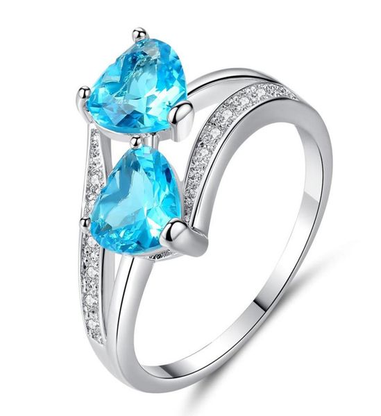 

foreign trade wish european and americanstyle popular color double love heartshaped zircon ring personality double heart zir8197073, Slivery;golden