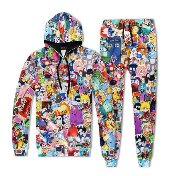 

2019 cartoon animation mody print 3d sweatsuit fashion tracksuit menwomen joggers pantshoodies 2 piece set c0227377559, Black