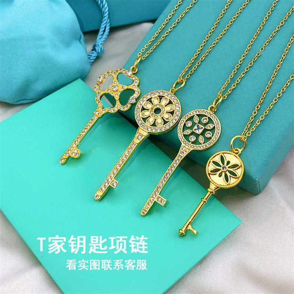 

original new high editiffayon tiffayffay key necklace women's classic iris crown pendant rose gold hollow sun flower collar chain, Black
