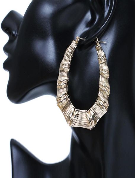 

1pair europe punk big hoop earring for women men jewelry street hyperbole statement bamboo style earrings fashion jewelry e2014398396, Golden;silver