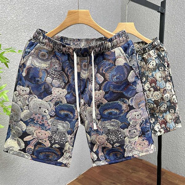 

summer beachwear men's three dimensional printing casual bear shorts fashion brand versatile loose capris, White;black