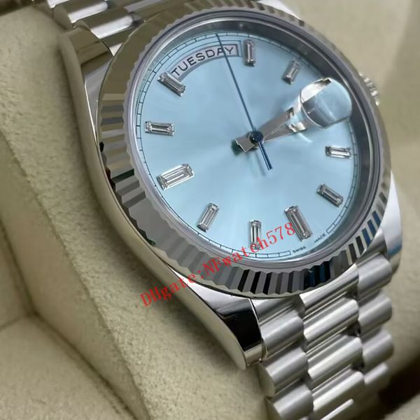 

men watch 3235 automatic machinery 40mm ice blue square cut diamond dial watches folding clasp waterproof 228236 dj factory, Slivery;brown
