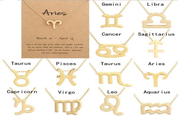 

12 zodiac necklace with gift card silver golden chain constellation sign pendant necklaces for men women jewelry4649361