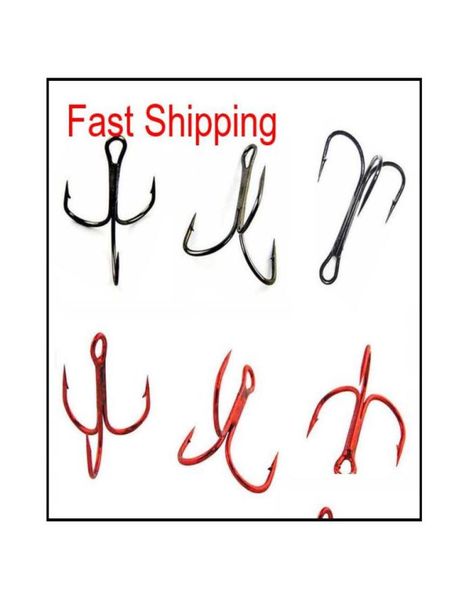 

100pcs 35647 high carbon steel treble fishing hooks red black round bent triple har bdi hairclippers20117692173