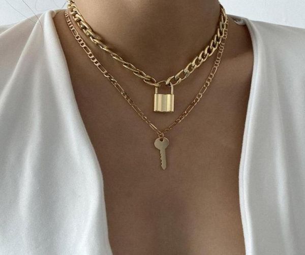 

re retro keylock pendant doublelayered necklace creative fashion geometric alphabet necklace women jewelry accessories8497096, Silver
