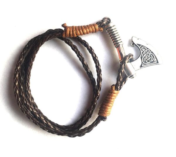 

vintage style charm bracelet viking feeling axe pendant different color rope chain personality jewelry zinc alloy drop3405740, Golden;silver