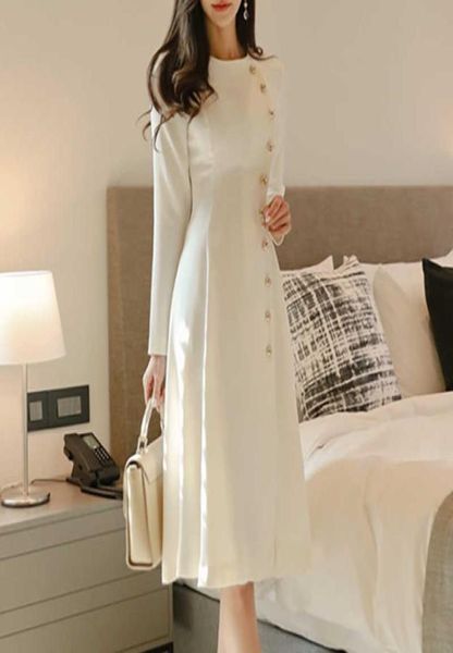 

elegant white dress women casual button aline slim dress office lady runway designers autumn high fashion dresses ladies sh1909013964623, Black;pink