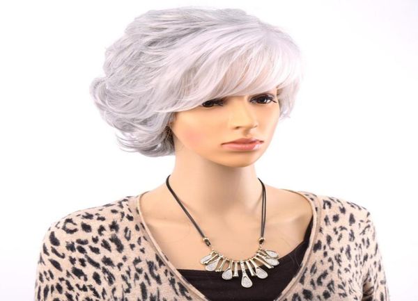 

short curly wigs for old women white gray ombre hair with bangs synthetic hair full wig cosplay73456013624749, Black