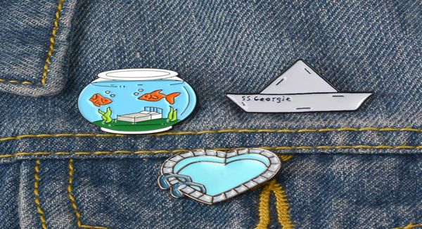 

sea lover pins origami paper boat fish tank swimming pool brooches fish water badges boy girls brooch6461157, Gray