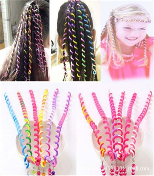 

string beads rainbow hair winding stick diy children spiral color coil hair curlers tiaras braid girl curling stick braid4378152, Slivery;white